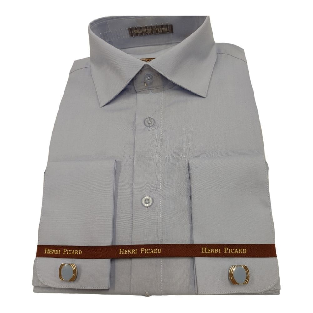 HENRI PICARD BY DON JONATHAN LT. BLUE FRENCH CUFF DRESS SHIRT.